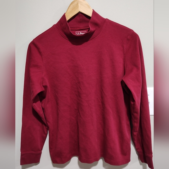 L.L. Bean Tops - L.L. Bean Women's Red/Burgundy Supima Cotton Mock Neck Long Sleeve Pullover, L